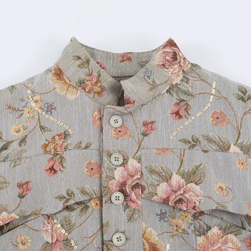 OLANE Floral Vintage Jacquard Cropped Jacket XSWomen's Coats & Jackets