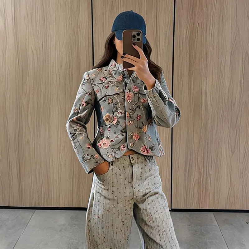 OLANE Floral Vintage Jacquard Cropped Jacket XSWomen's Coats & Jackets