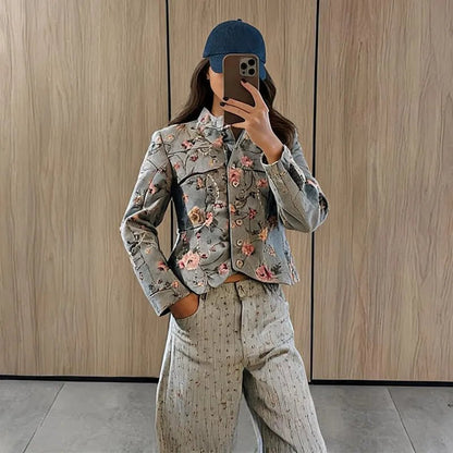 OLANE Floral Vintage Jacquard Cropped Jacket XSWomen's Coats & Jackets