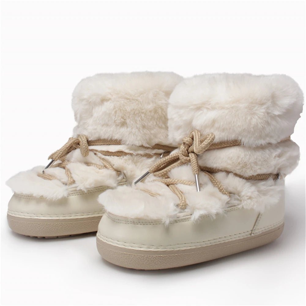 OLANE Fluffy Fur Winter Snow Boots Black Low36-37Women's Shoes