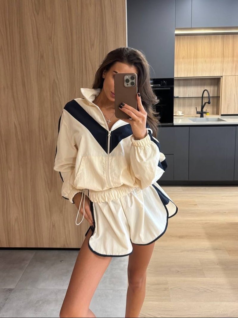 Shorts-Set mit Windjacke und durchgehendem Reißverschluss