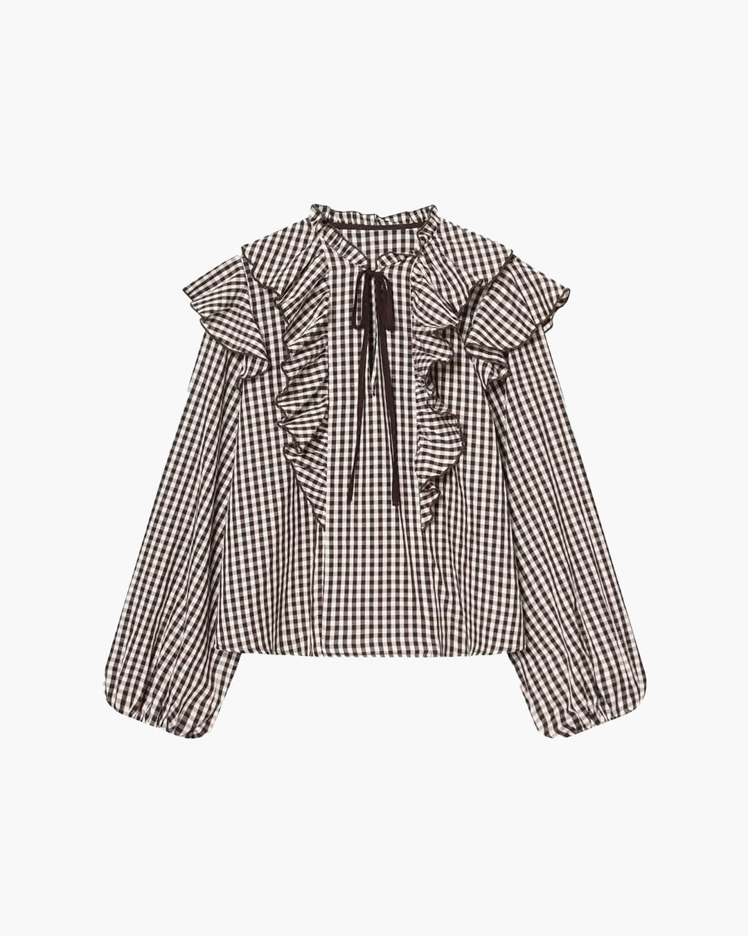 Vichy-Rüschen Bluse mit Schleife am Kragen