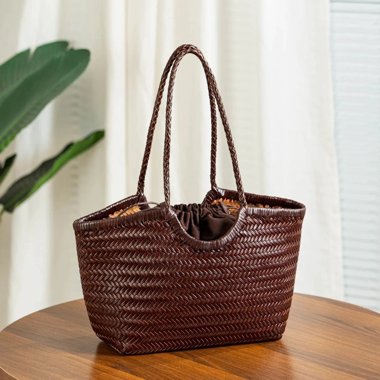 OLANE Handwoven Leather Tote Bag BrownLWomen's Bags