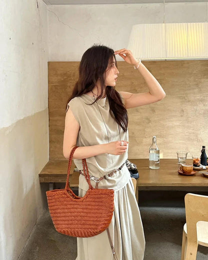 OLANE Handwoven Leather Tote Bag BrownLWomen's Bags