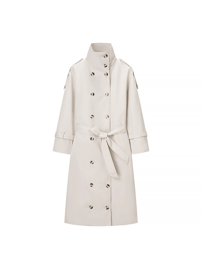 OLANE High-Neck Belted Long Trench Coat CreamSWomen's Coats & Jackets