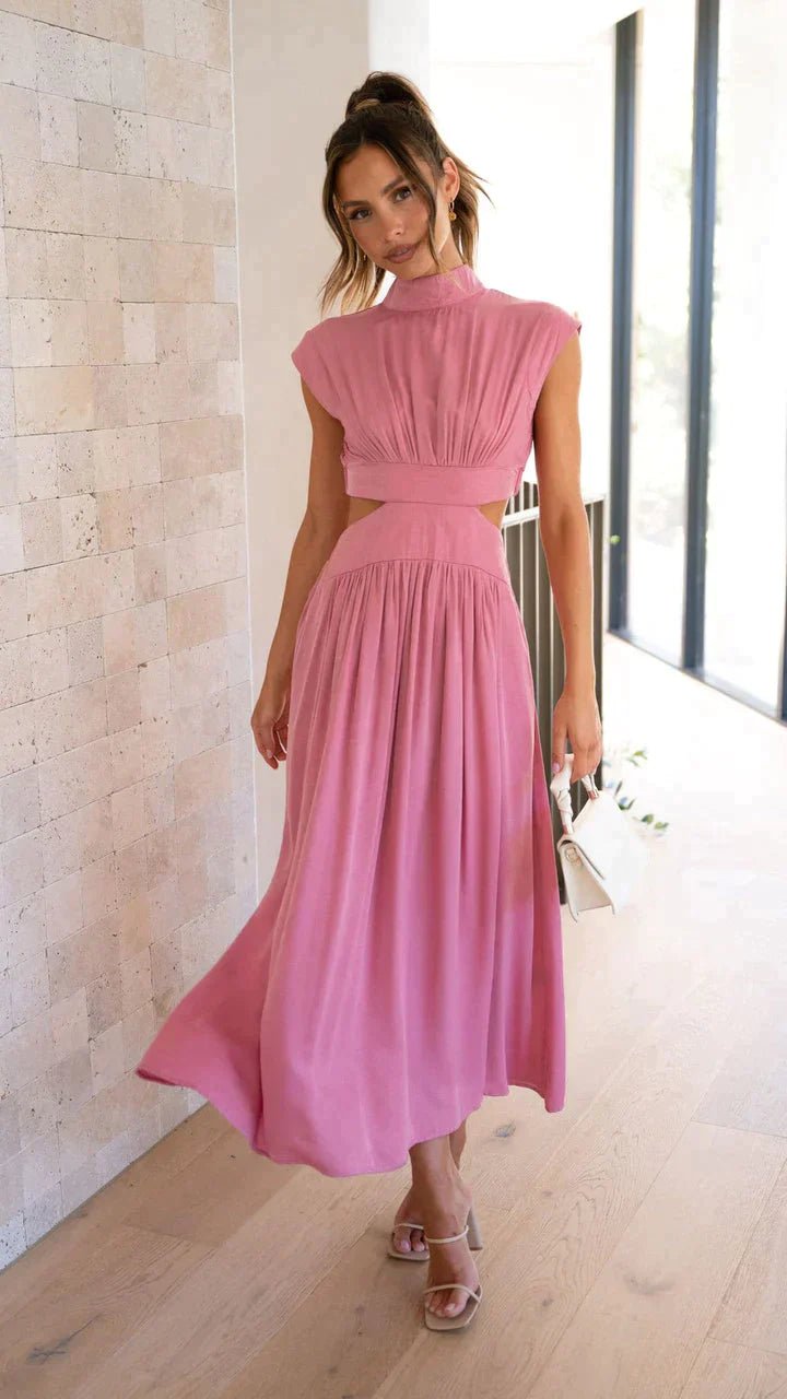 Midikleid mit Stehkragen und Cut-Out