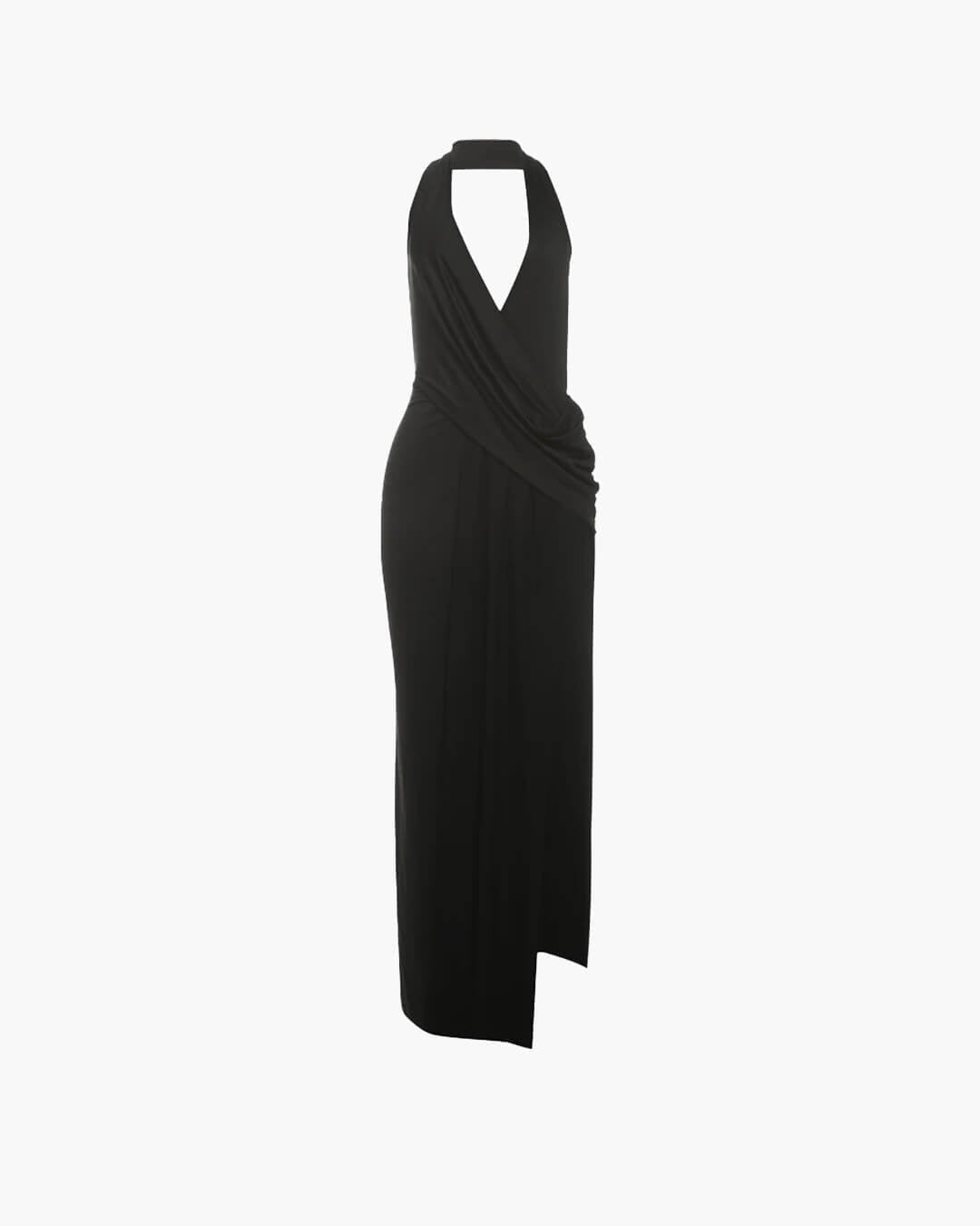 OLANE High Splits Halter Deep Neck Maxi Dress BlackSWomen's Dresses
