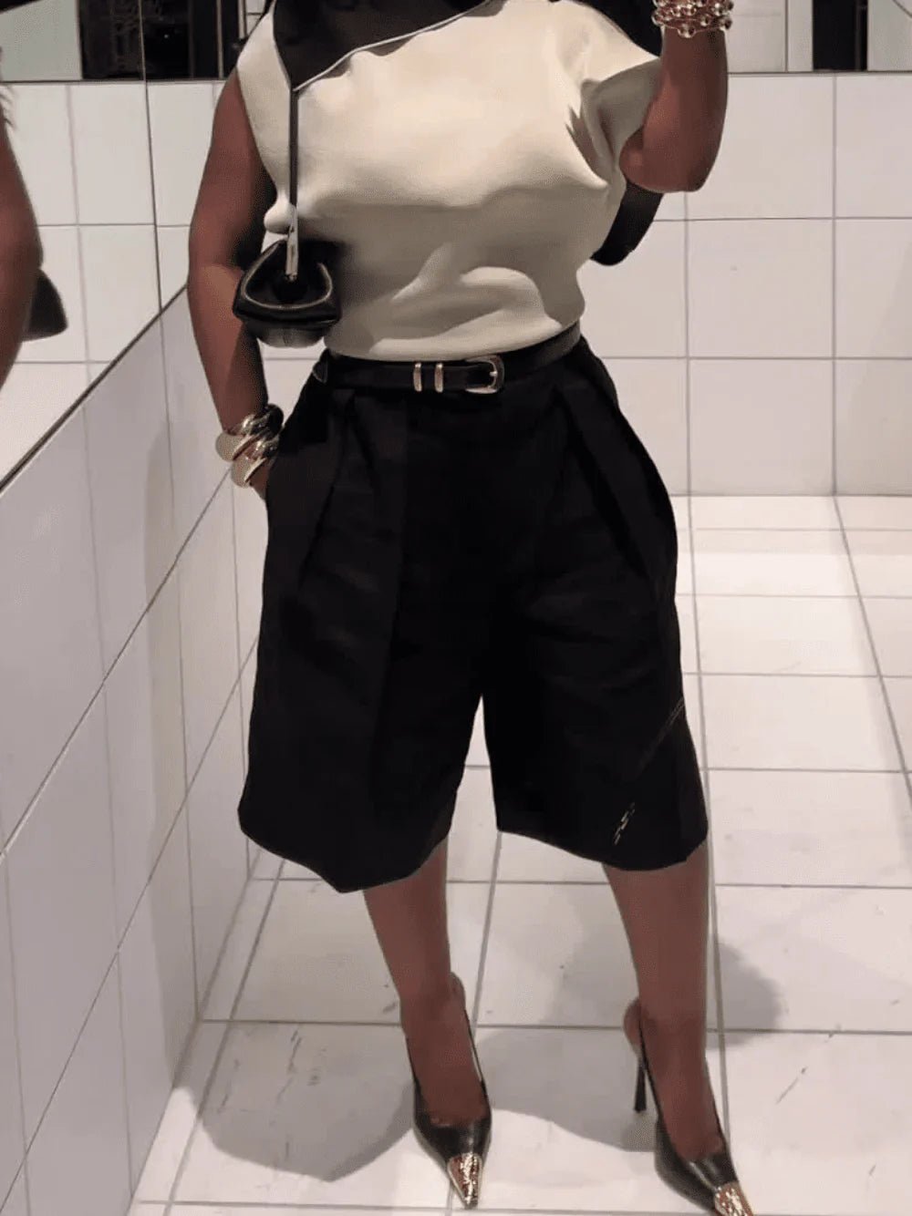 OLANE High Waist Belted Bermuda Shorts BlackXSWomen's Bottoms