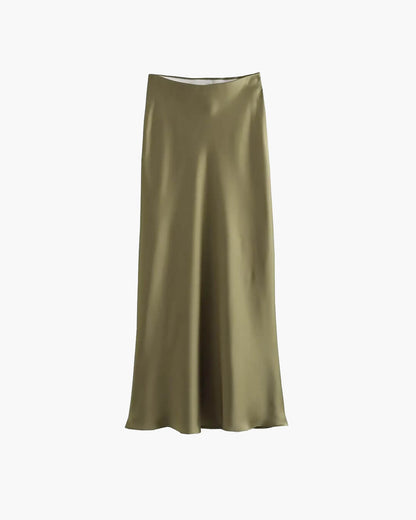 OLANE High Waist Satin Midi Skirt ArmygreenXSWomen's Bottoms
