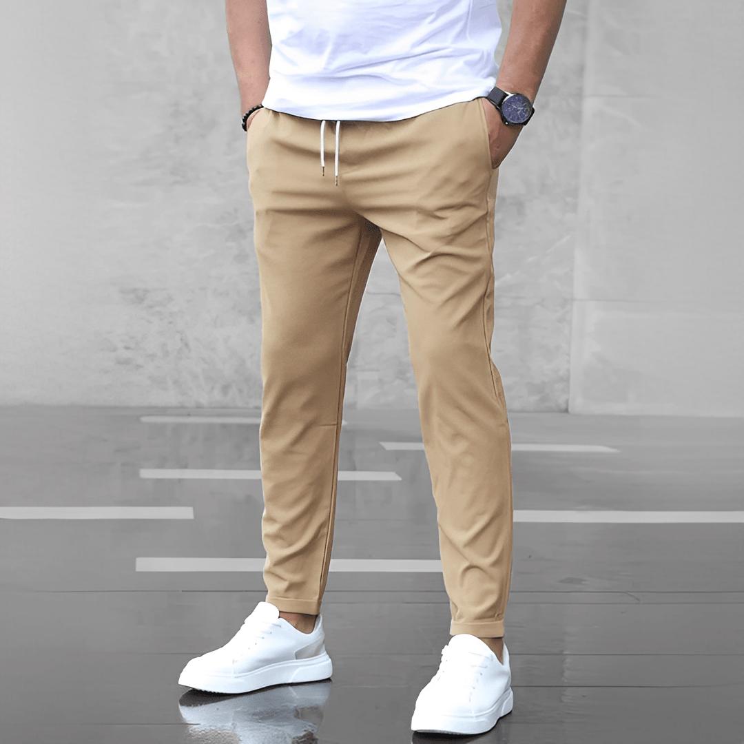 OLANE High - Waist Stretch Drawstring Trousers BeigeSMen's Bottoms