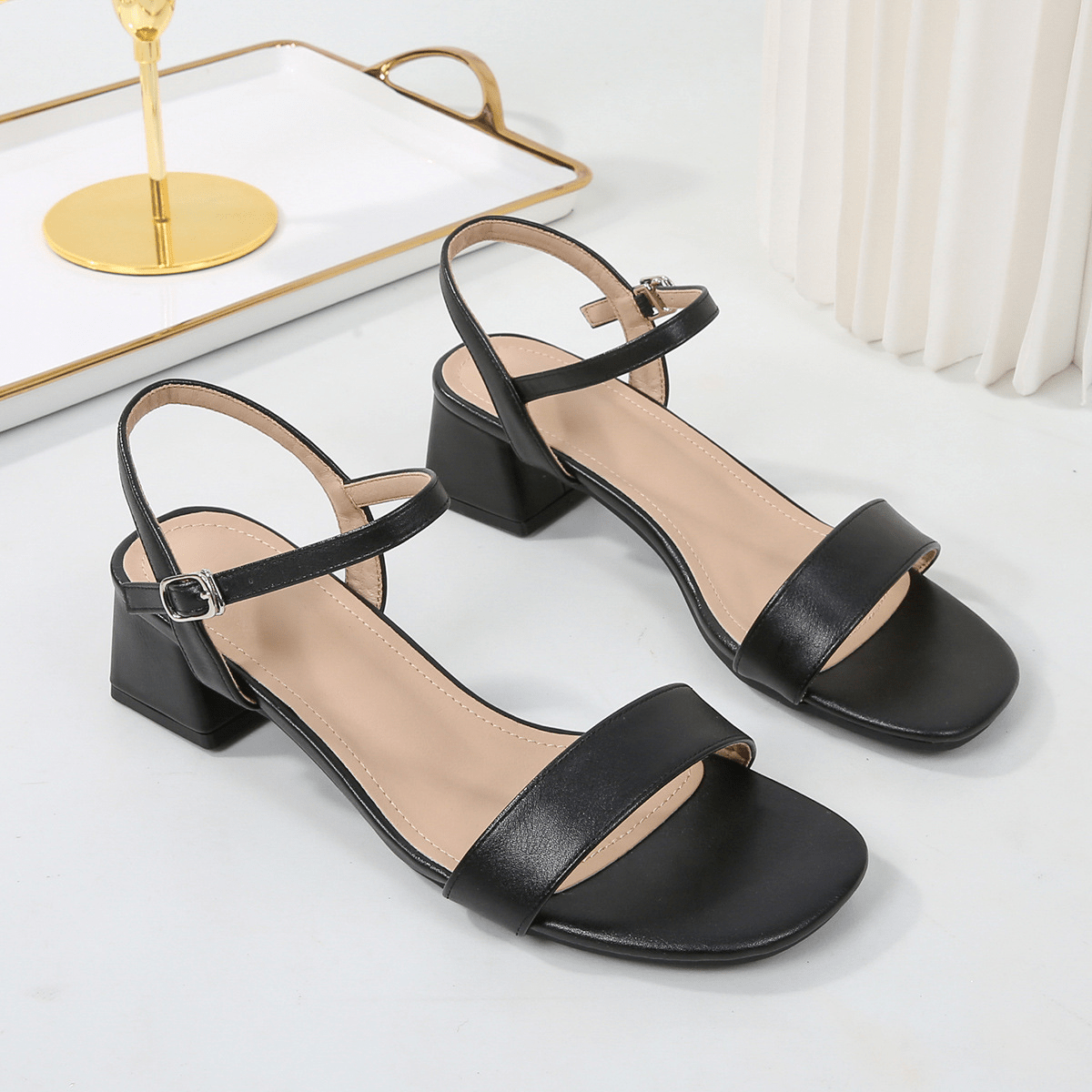 OLANE Kaya Block Heel Ankle Strap Sandal Black35Women's Shoes