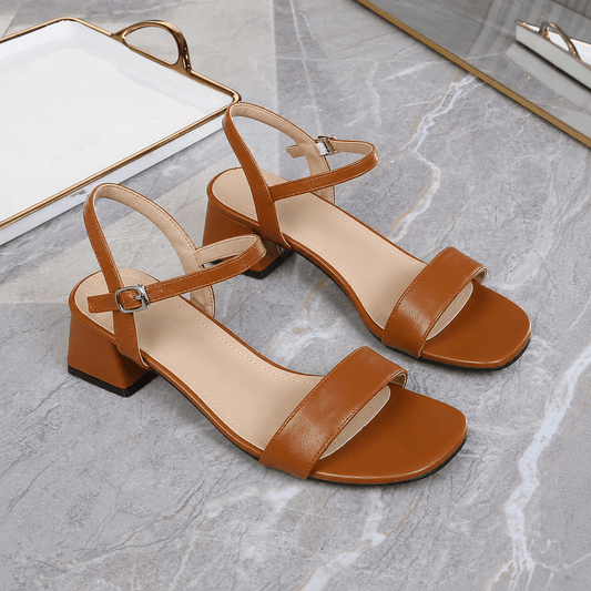 OLANE Kaya Block Heel Ankle Strap Sandal Light Brown35Women's Shoes