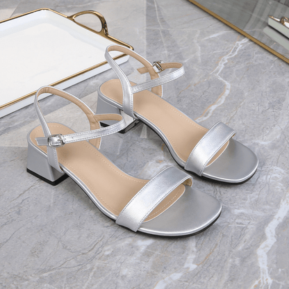 OLANE Kaya Block Heel Ankle Strap Sandal Silver35Women's Shoes