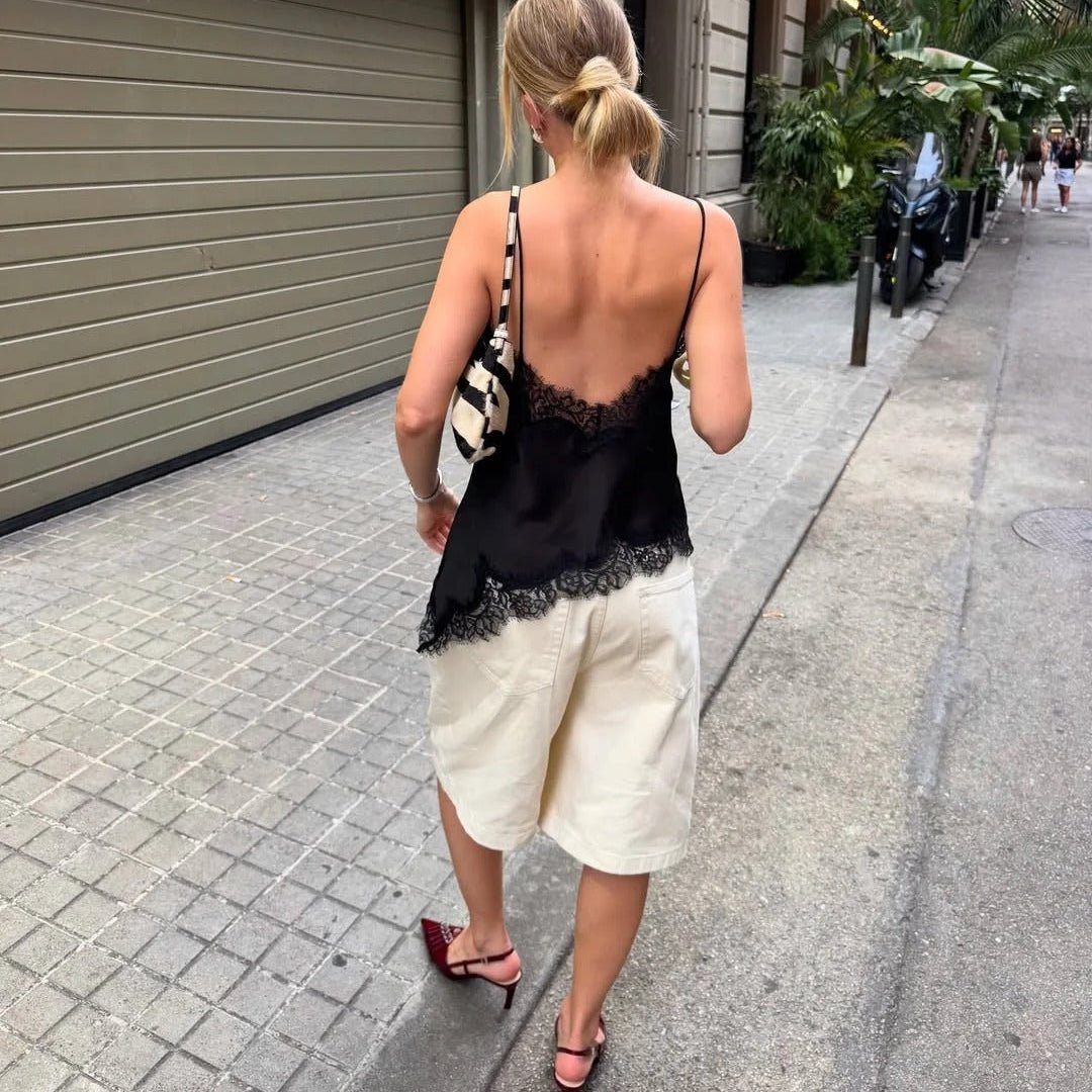 OLANE Keanna Asymmetric Satin Cami Top BlackSWomen's Tops