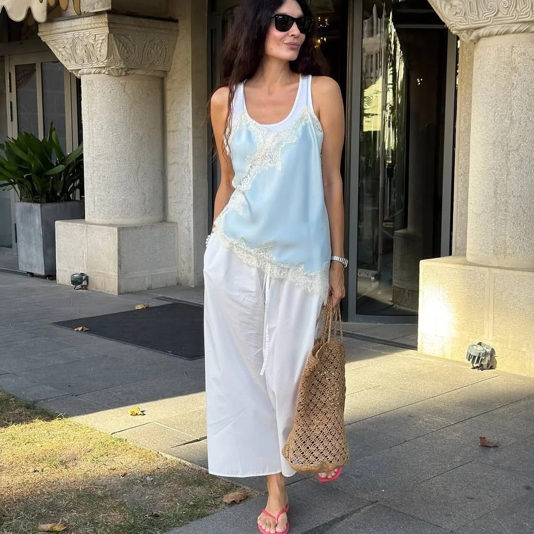 OLANE Keanna Asymmetric Satin Cami Top BlueSWomen's Tops