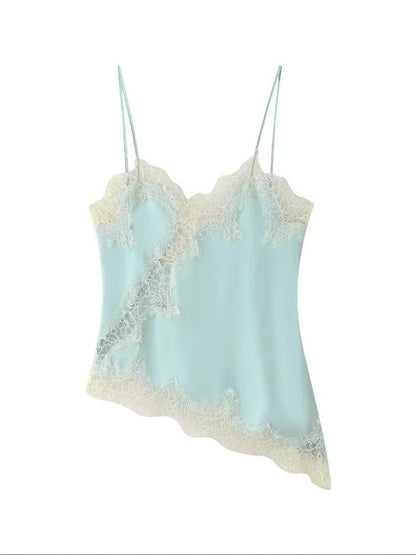 OLANE Keanna Asymmetric Satin Cami Top White/BlackSWomen's Tops