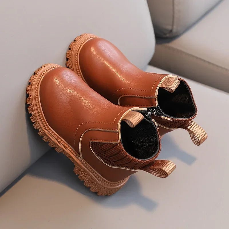 OLANE Kids Winter Leather Boots Black21Kids' Shoes