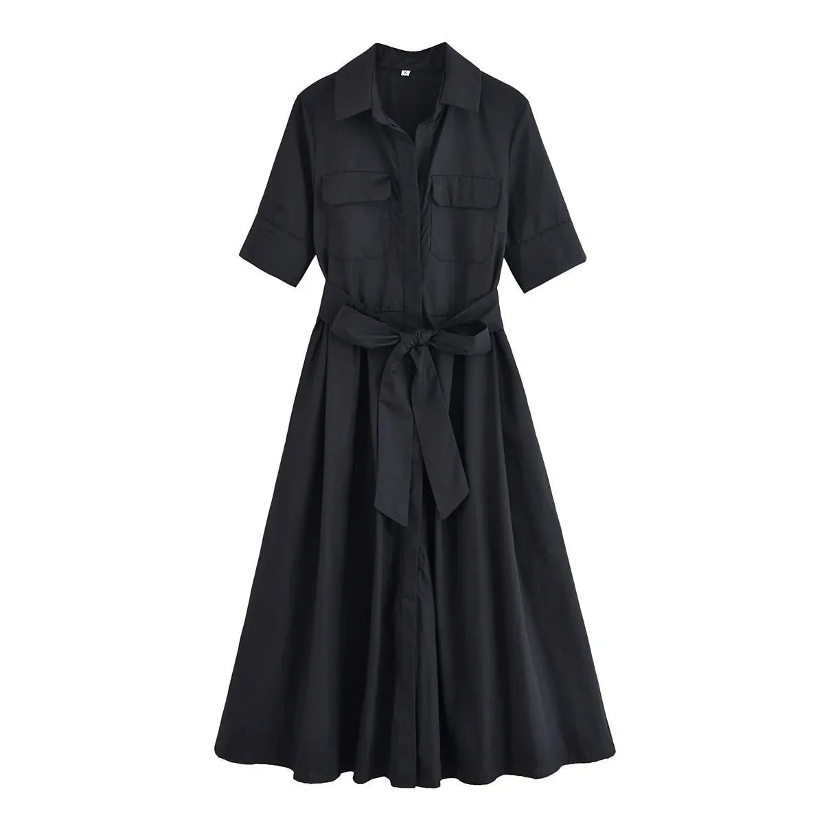 OLANE Kirra Belted Shirt Midi Dress BlackXSDress