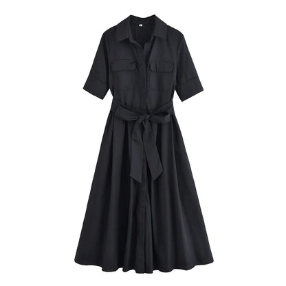 OLANE Kirra Belted Shirt Midi Dress BlackXSDress