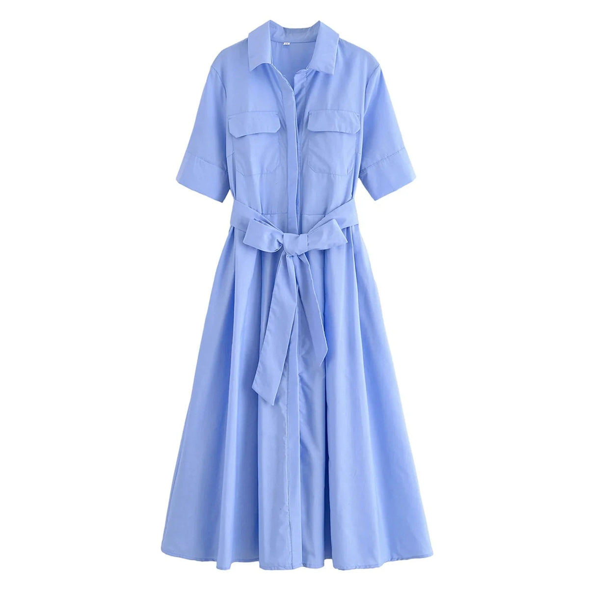 OLANE Kirra Belted Shirt Midi Dress BlueXSDress
