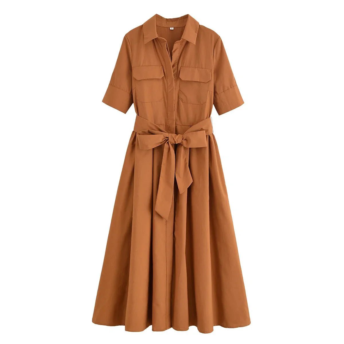 OLANE Kirra Belted Shirt Midi Dress BrownXSDress