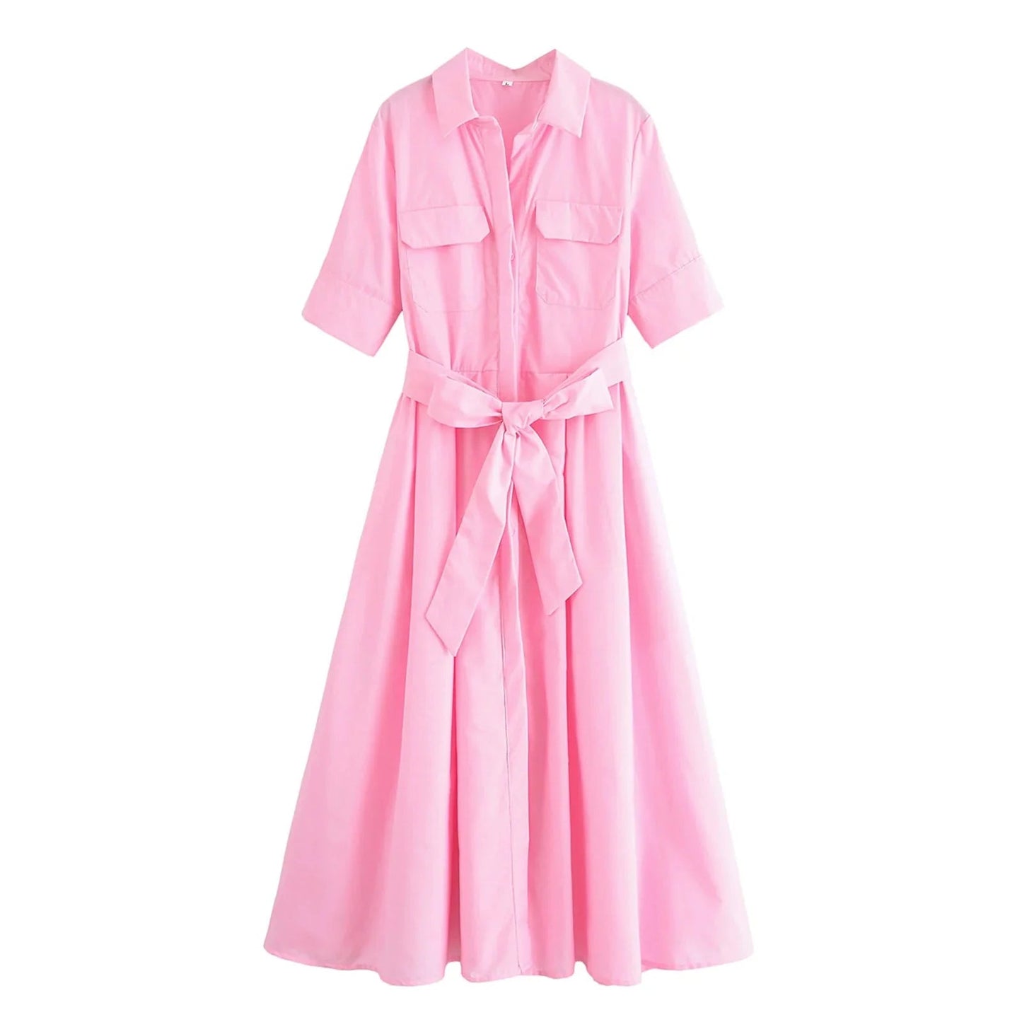 OLANE Kirra Belted Shirt Midi Dress PinkXSDress
