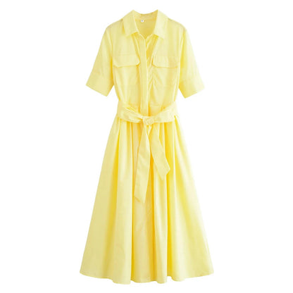 OLANE Kirra Belted Shirt Midi Dress YellowXSDress