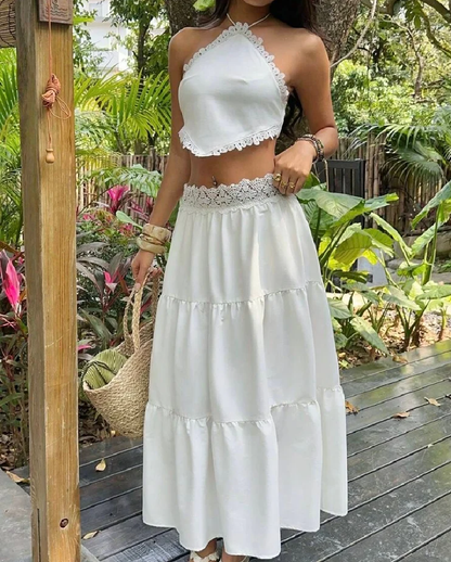 OLANE Lace Halterneck Layered Skirt Set SWomen's Sets