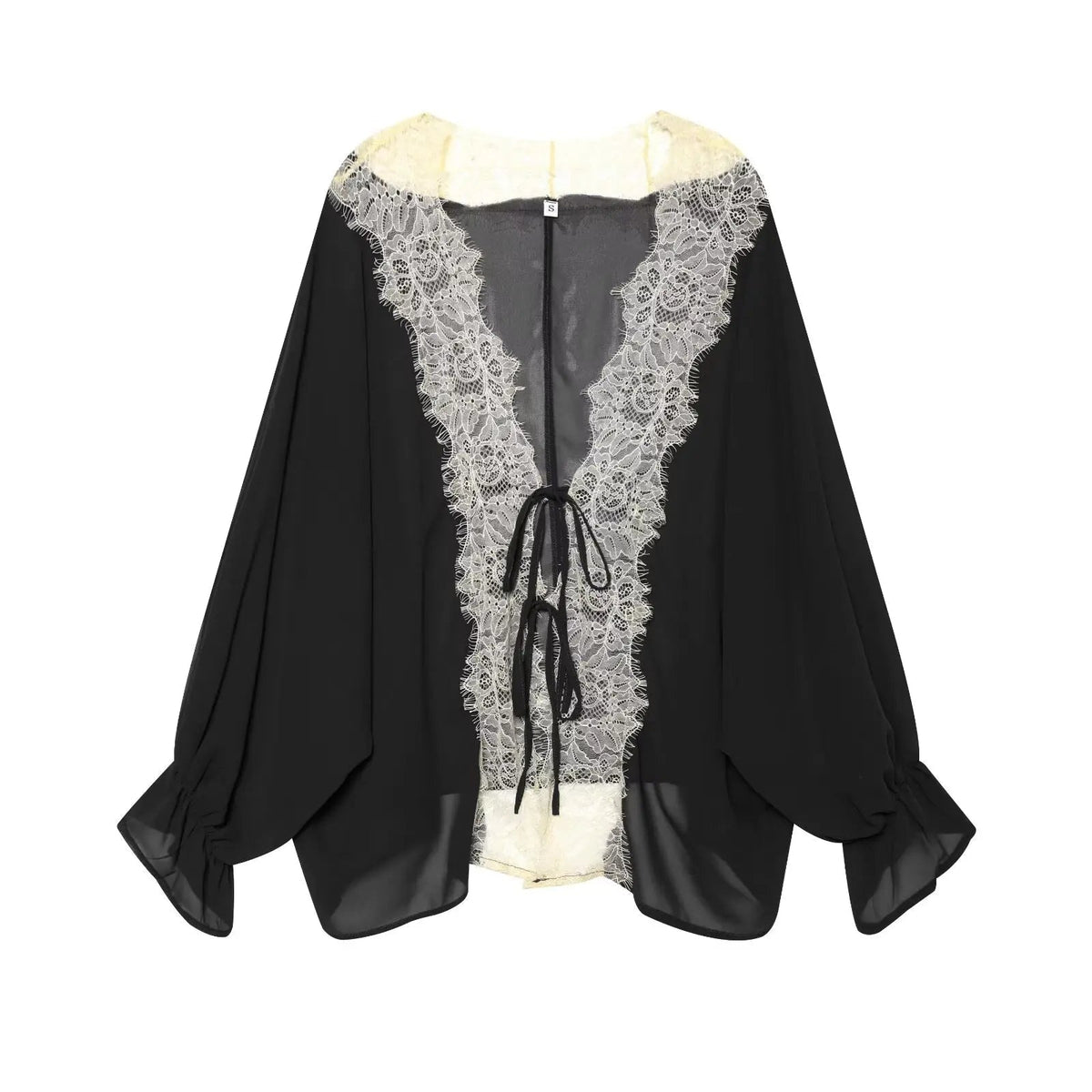 Spitzen-Patchwork-Bluse mit Knoten an der Vorderseite