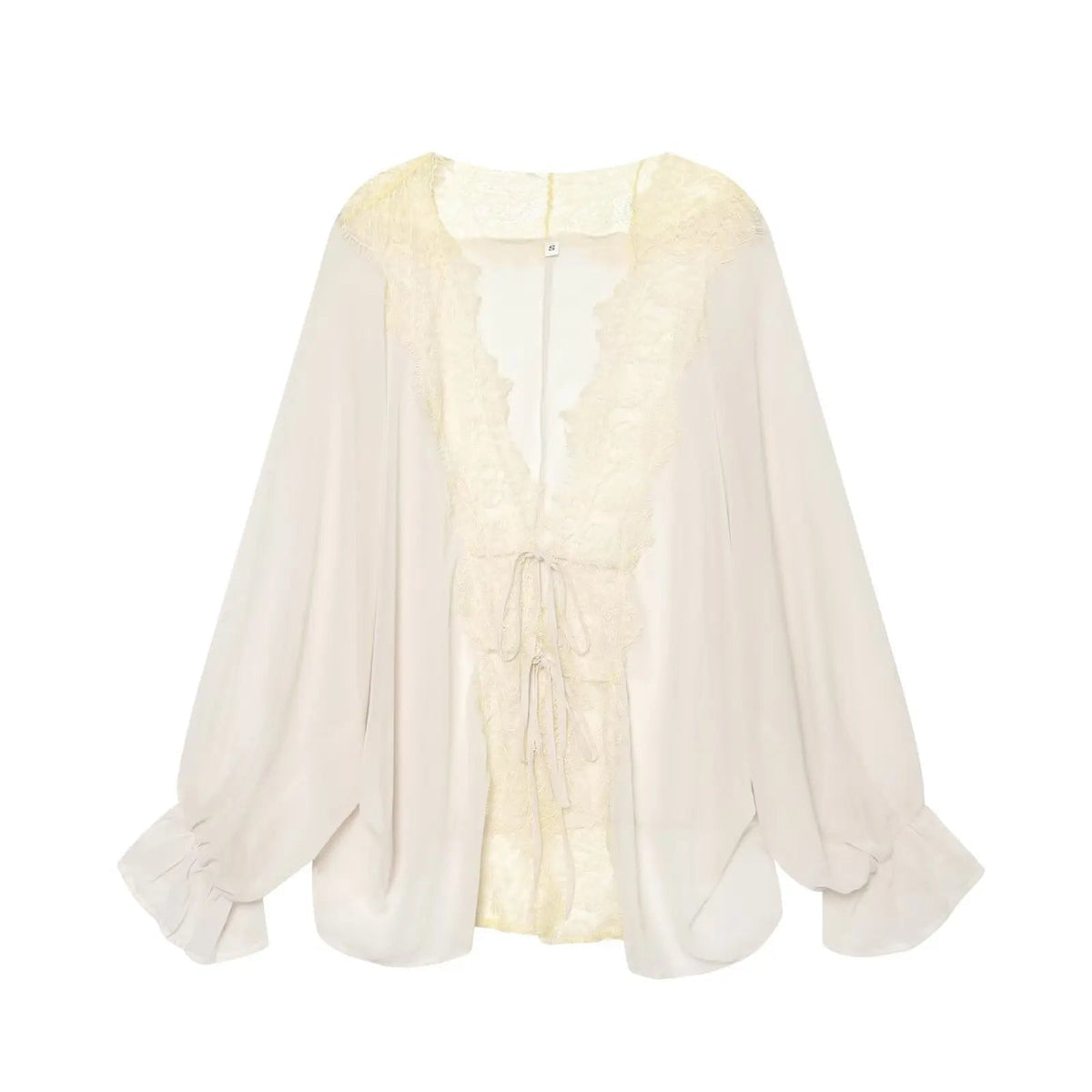 OLANE Lace Patchwork Tie-Front Blouse WhiteXSWomen’s Tops