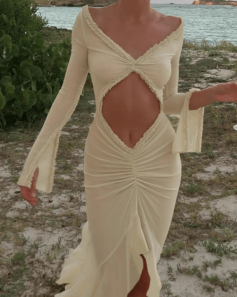 Lara – Transparentes, figurbetontes Mesh-Maxikleid