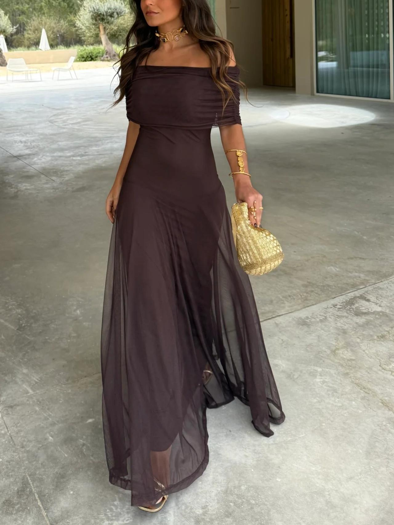 Annie – Leichtes Chiffon Schulterfreies Maxikleid