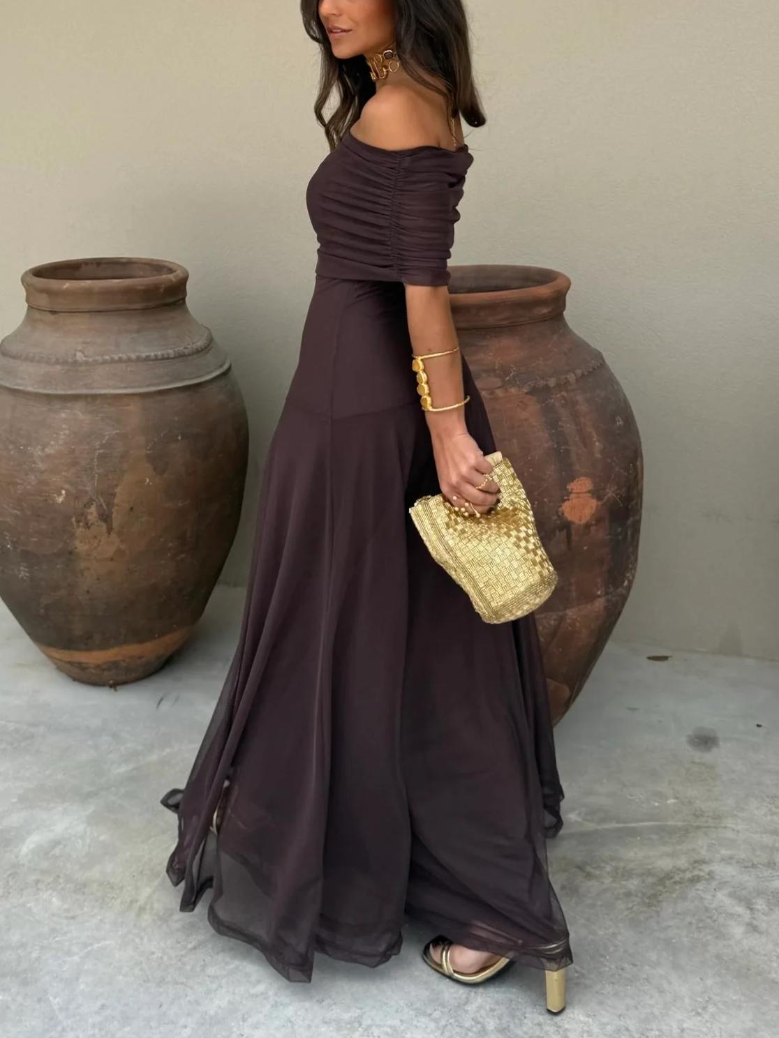 OLANE Lightweight Chiffon Off Shoulder Maxi Dress XLWomen’s Dresses