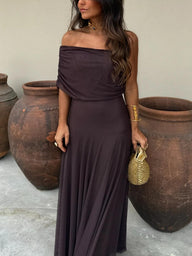 Annie – Leichtes Chiffon Schulterfreies Maxikleid