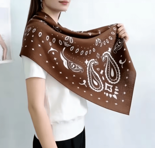 OLANE Lightweight Paisley Knitted Bandana Scarf BrownOne sizeWomen's Accessories