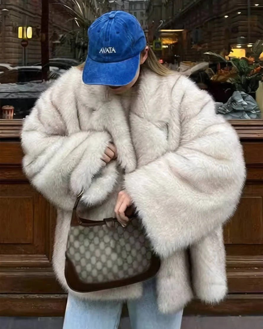 Langer Plüsch-Faux-Fur-Mantel