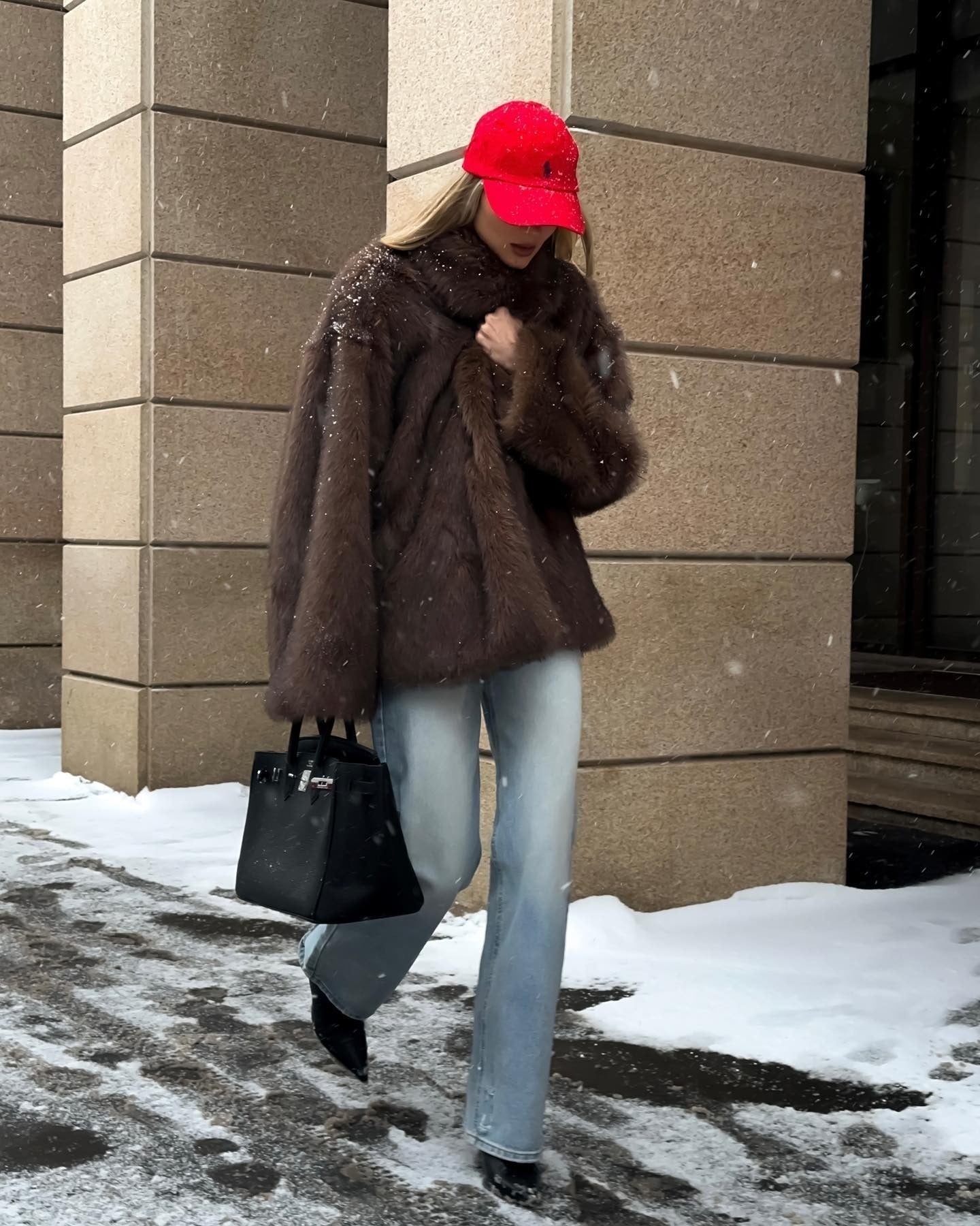 Langer Plüsch-Faux-Fur-Mantel