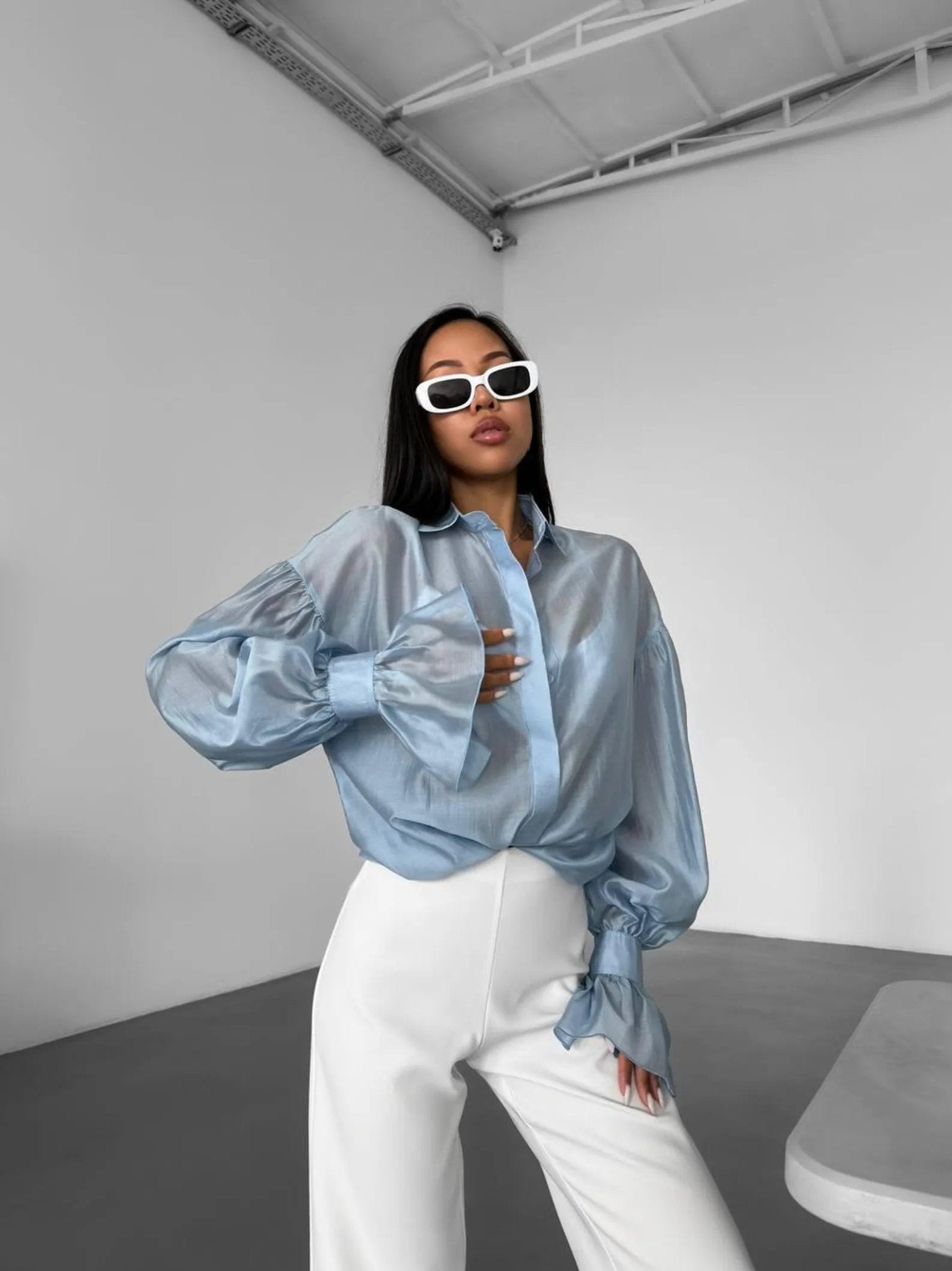 Langärmelige Chiffon-Transparentbluse