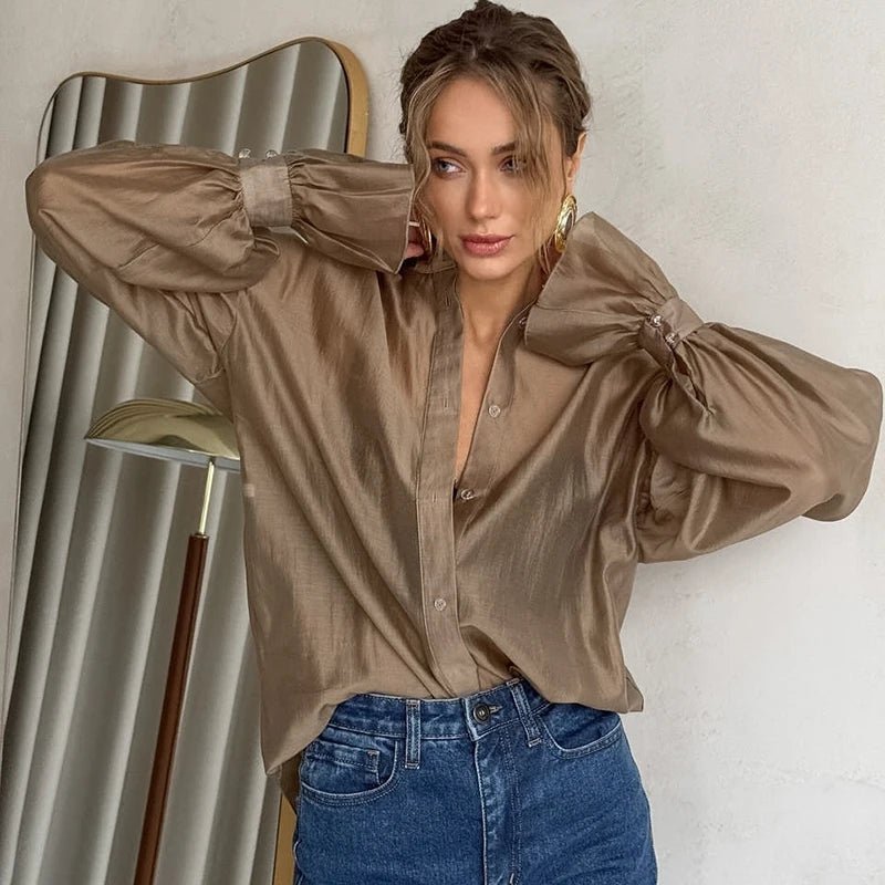Langärmelige Chiffon-Transparentbluse
