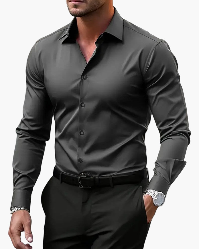 OLANE Long Sleeve Formal Button - Down Polo Shirt GreyXSMen's Tops