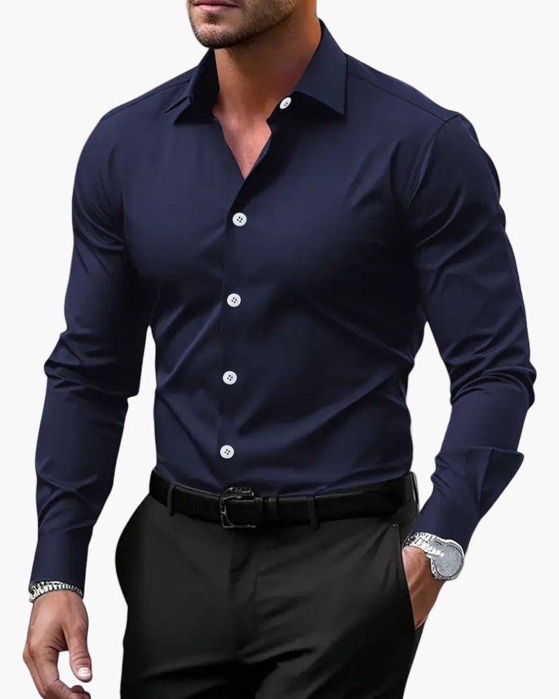 OLANE Long Sleeve Formal Button - Down Polo Shirt Navy BlueXSMen's Tops