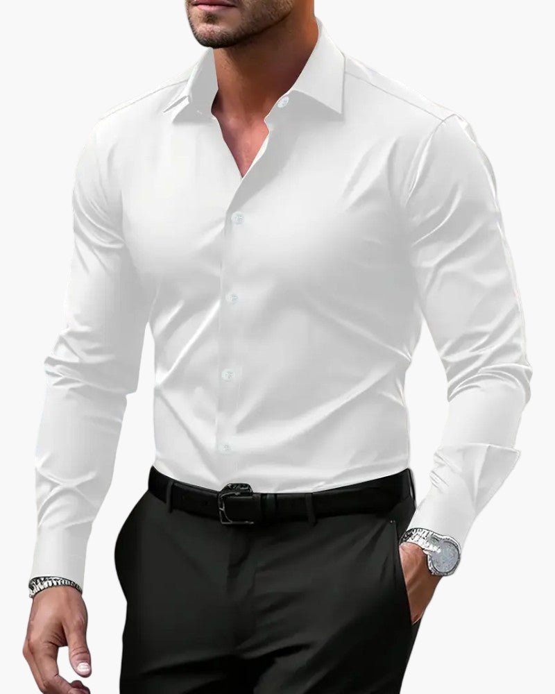 OLANE Long Sleeve Formal Button - Down Polo Shirt WhiteXSMen's Tops