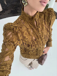 Langärmlige Spitzen-Bluse mit transparentem Effekt