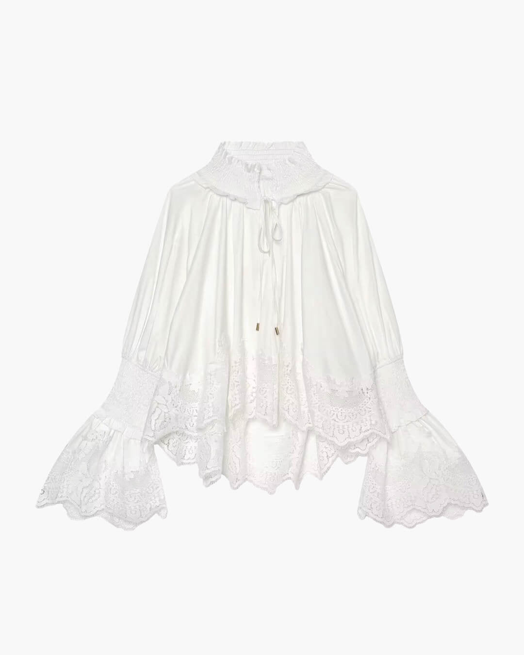 Langärmelige Bluse mit Spitzenbesatz und Stickerei