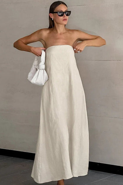 OLANE Loose Fit Strapless Backless Maxi Dress KhakiSWomen’s Dresses
