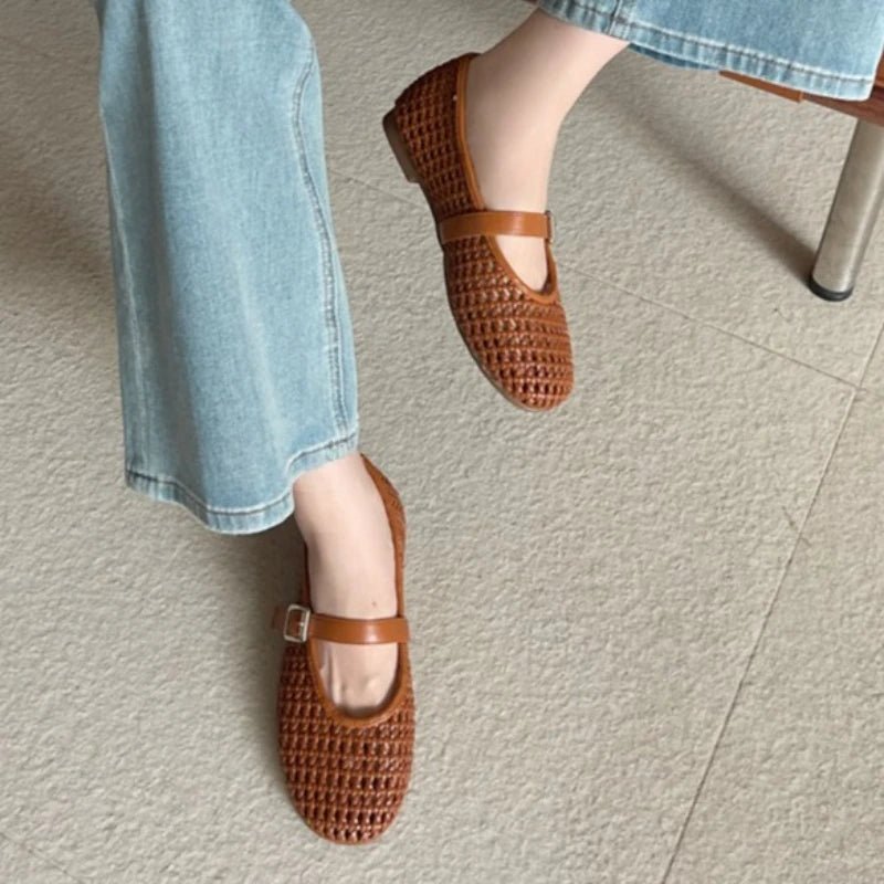 OLANE Luana Mesh Ballet Flat Pumps Brown35Shoes