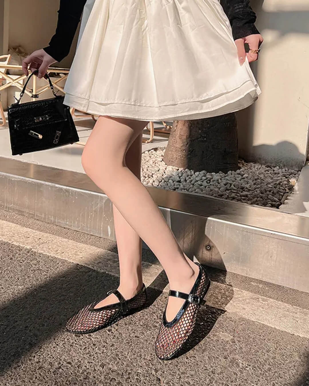 OLANE Luella Buckled Mesh Ballet Flats Beige35Shoes