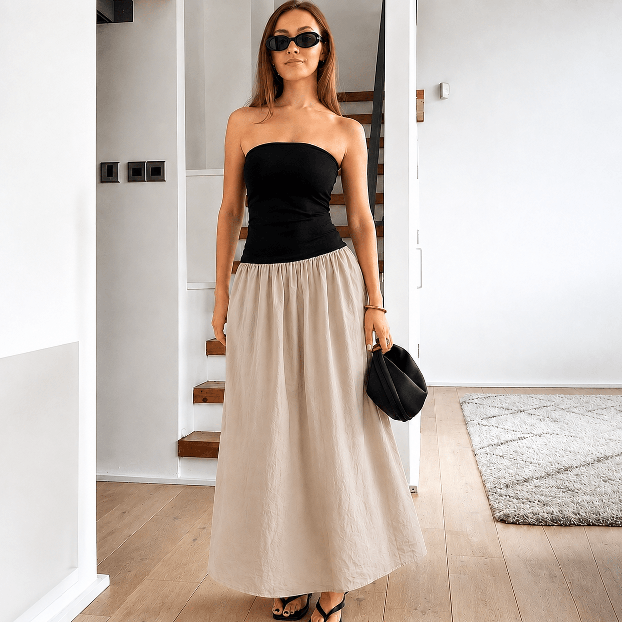 OLANE Maria Color-Blocked Strapless Maxi Dress MWomen’s Dresses