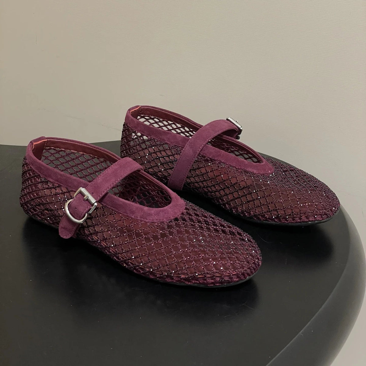 Mary Jane Ballerinas mit Strassbesatz aus Mesh