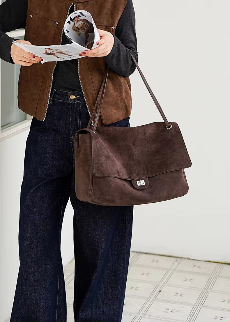 OLANE Matte Suede Crossbody Tote BrownBag